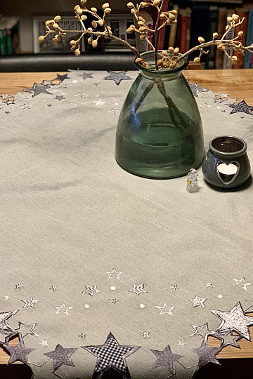 Mantel navideño bordado estrella gris
