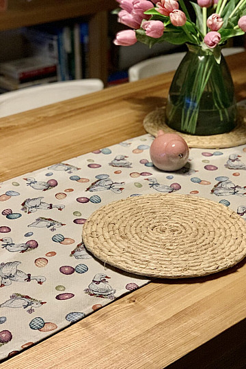 Mantel y pañuelo Gobelino Pascua-Oca blanco
