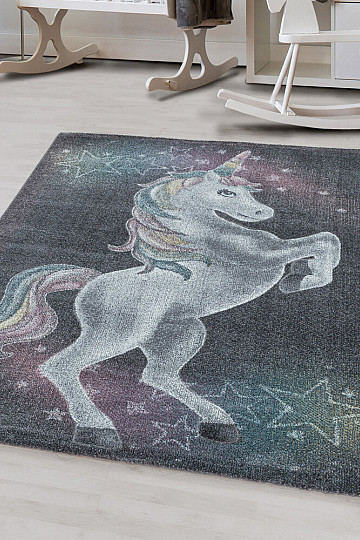 Alfombra infantil de lujo FUNNY unicornio gris