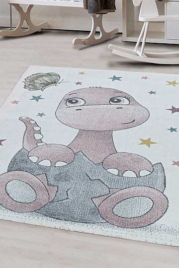 Alfombra infantil de lujo FUNNY DINOSAURS ROSA