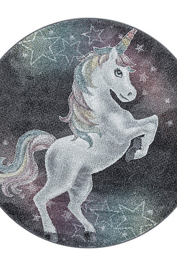 Alfombra infantil redonda FUNNY unicornio gris