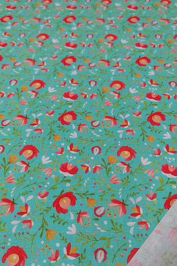 Tela de algodón Motivos folk mini turquesa