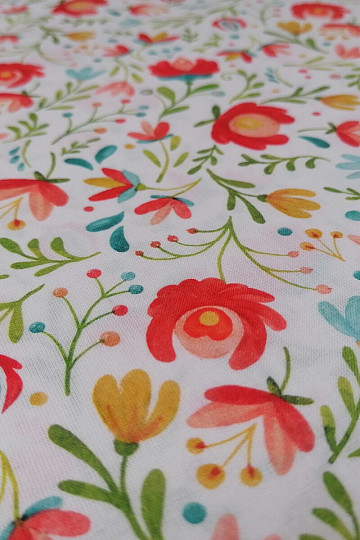 Tela de algodón MOTIVOS FOLK blanco
