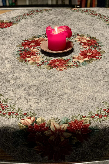 Tapiz navideño manteles y pañuelos CORONA NAVIDAD ROSA-GRIS