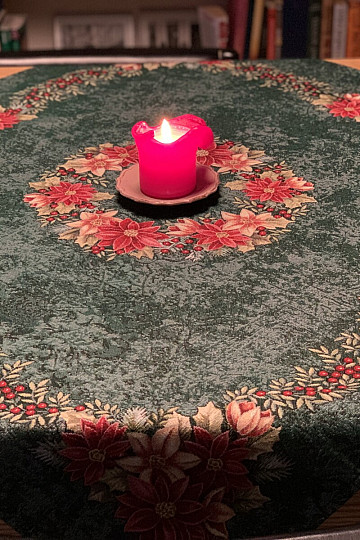 Tapiz navideño manteles y pañuelos CORONA NAVIDAD ROSA-VERDE