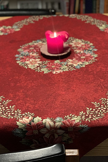 Tapiz navideño manteles y pañuelos ROSAS DE NAVIDAD - CORONA DE ACEBO ROJA