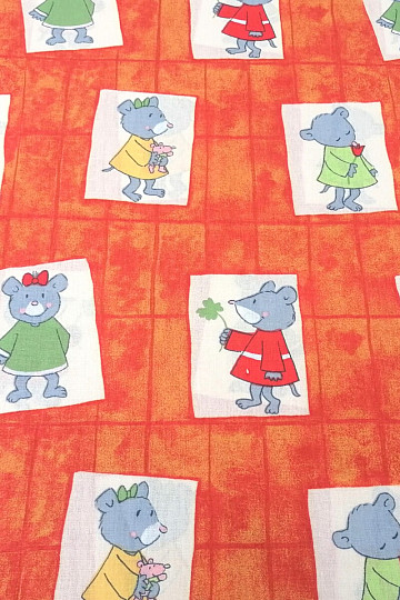 Tela infantil de algodón naranja - ratones