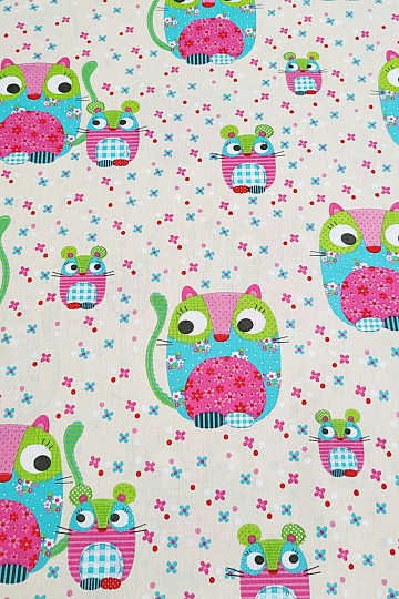 Tela de algodón infantil GATO Y RATÓN