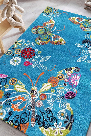 Alfombra infantil MONDO 114 mariposas - turquesa