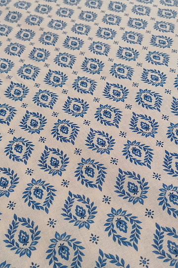 Tela de algodón FOLK HOJAS AZULES