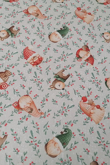 Tela decorativa navideña Duendes y ciervos