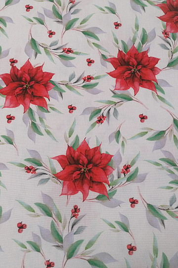 Tela decorativa navideña Poinsettia con hojas