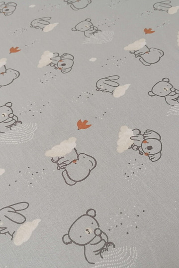 Tela de algodón gris cielo con animales