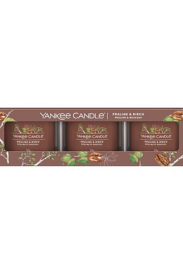 vela YANKEE CANDLE fragancia PRALINE &amp; BIRCH SET 3 piezas