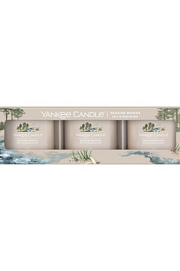 vela YANKEE CANDLE fragancia SEASIDE WOODS SET de 3 piezas