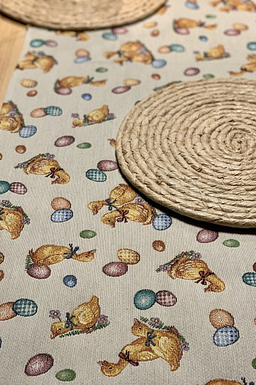 Mantel y pañuelos Gobelino Pascua QUEMADURAS AMARILLAS