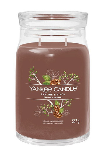 vela YANKEE CANDLE fragancia PRALINE y BIRCH GLASS LARGE 2 mechas