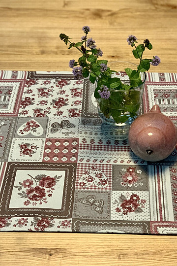 Mantel y chal TOSCANA VALERY PATCHWORK burdeos