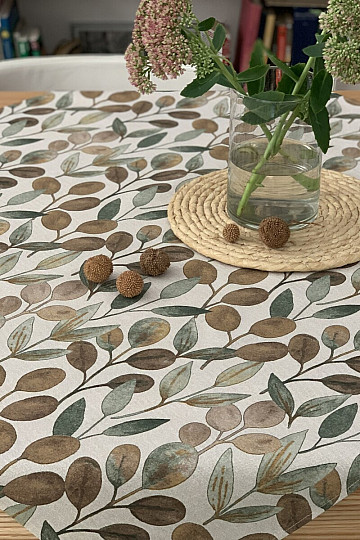 Mantel y pañuelo LISTY HOJAS verde