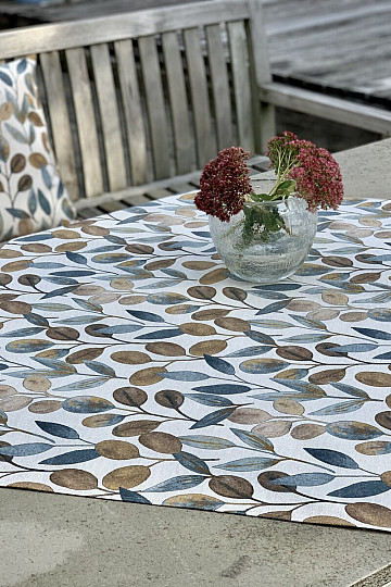 Mantel y pañuelo LISTY HOJAS azul