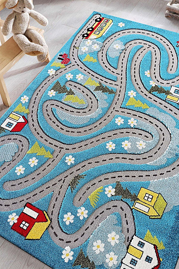 Alfombra infantil Color Kids 02 azul - VIAJE EN EL BOSQUE