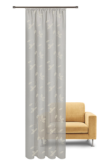 NATURALEZA Cortina Gerster HOJAS BORDADAS ST. GRIS