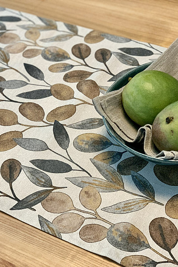 Mantel y pañuelo HOJAS HOJAS GRISES