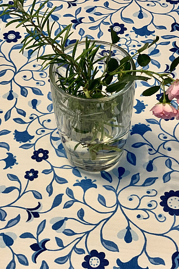 Mantel y chal SATINADO FLOR AZUL