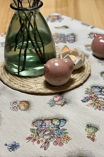 Mantel y pañuelo tapiz LIEBRE EN MACETA