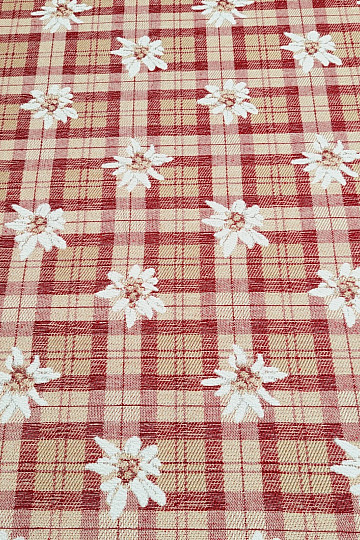 Lujosa tela decorativa FLORES Y DIAMANTES roja