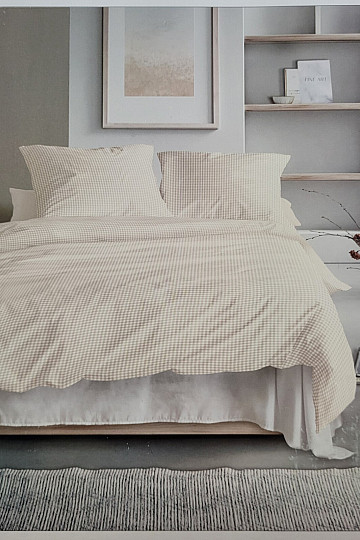 IRISETTE satén de algodón de lujo CUADROS BEIGE BLANCO