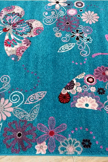 Alfombra infantil BELLA Mariposas turquesa