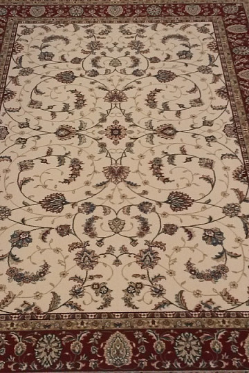 Alfombra clásica de lana ORIENT crema, ribete burdeos