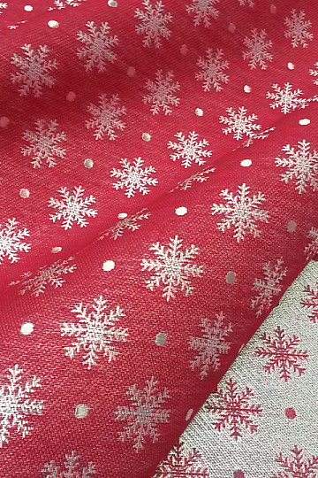 Tela decorativa navideña para manteles Copo de nieve rojo ancho 280