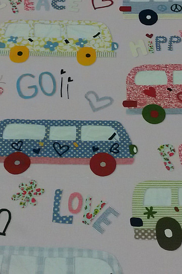 Tela decorativa infantil HIPPIE CARS rosa