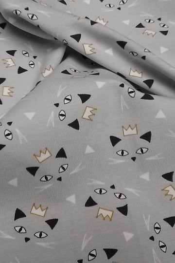 Punto de algodón estampado MAOUCHA CAT gris