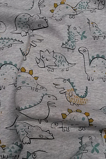 Punto de algodón estampado DINOSAURIO gris