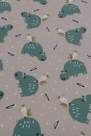 Punto de algodón estampado HIPPO HIPIZ gris