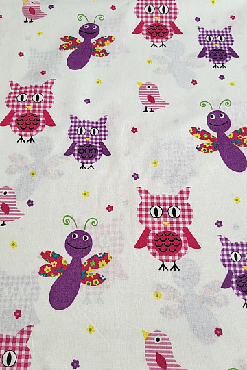 Tela decorativa infantil BÚHOS Y MARIPOSAS MORADOS