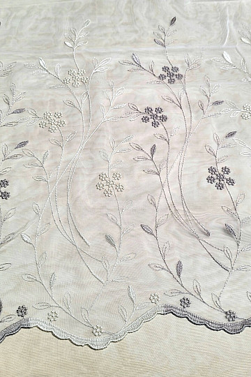 Cortina de lujo bordada GERSTER 11443 blanco - beige
