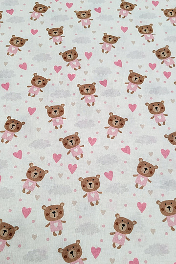 Tela de algodón LOVE BEAR rosa