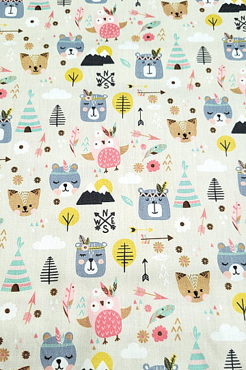 Satén de algodón infantil ANIMALES EN EL BOSQUE digital