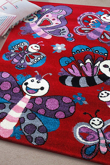 Alfombra infantil BELLA Mariposas roja