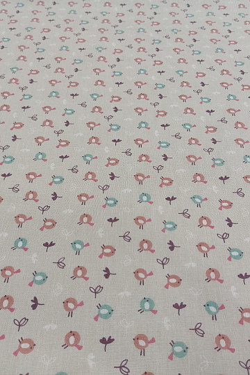 Tela de algodón MIOU pájaros beige