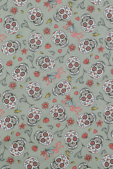 Tela de algodón SKULL caqui