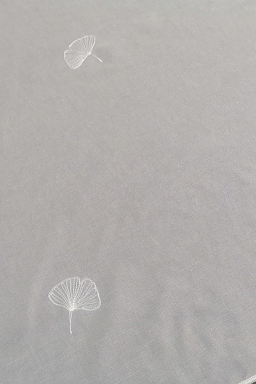 Cortina bordada de lujo GERSTER Ginko hojas 11758 blanco