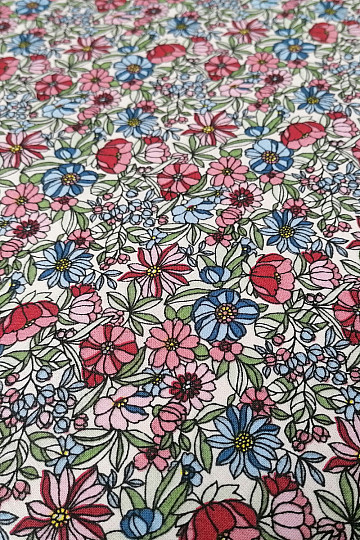 Tela de algodón Apoléna flores rosa-azul