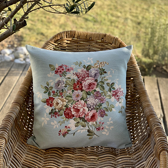 Funda de cojín tapiz FLOR AZUL