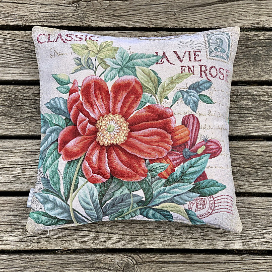 Funda de almohada tapiz FLOR - POSTAL ROJO