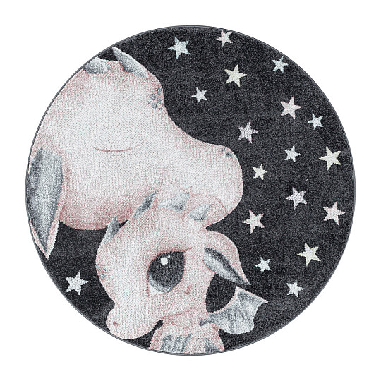 Alfombra pieza infantil redonda FUNNY dragón rosa